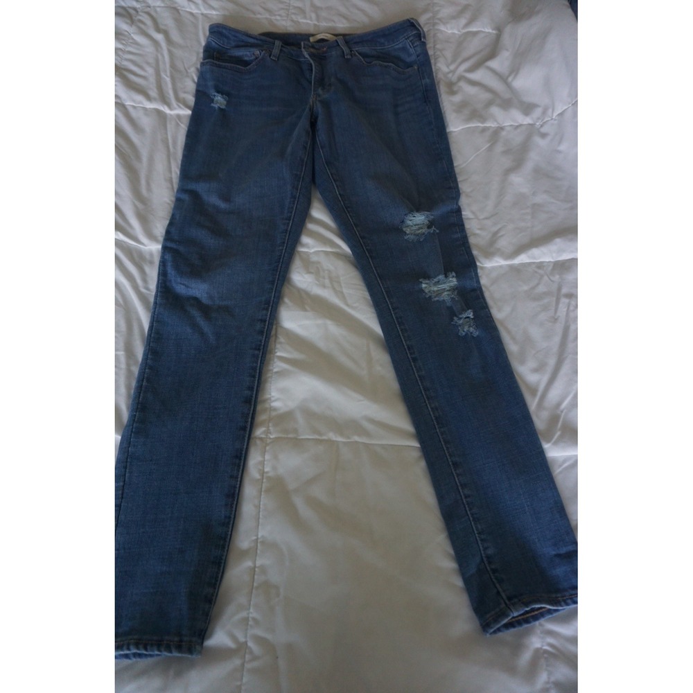 Levi's 700 Series Women's Skinny Jeans Blue Medium Wash Mid Rise Distressed